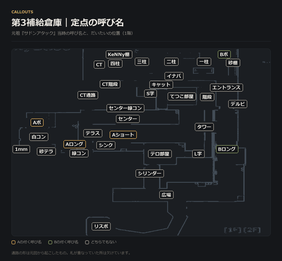 第3補給倉庫 の定点の呼び名の配置図